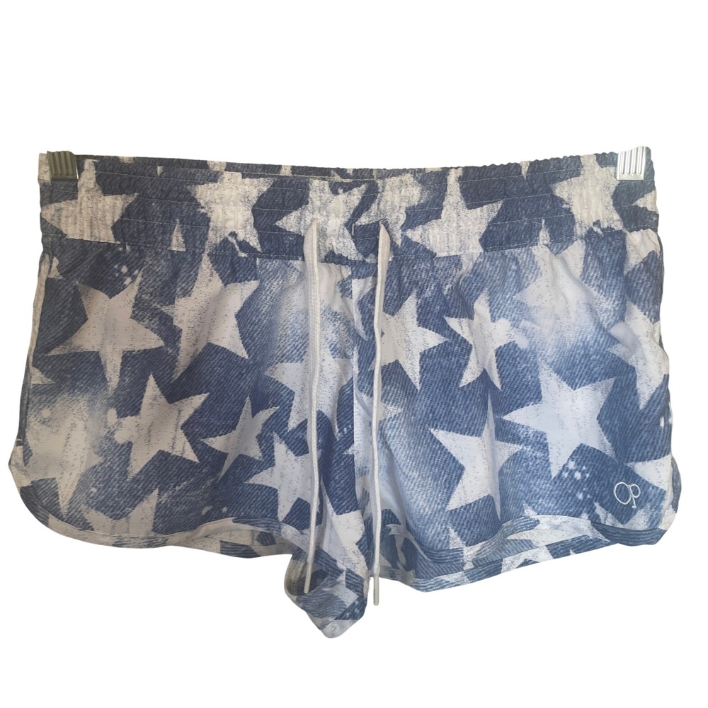 Op Women Blue White Star Print Americana Beach Board Shorts Size Medium Surfcore